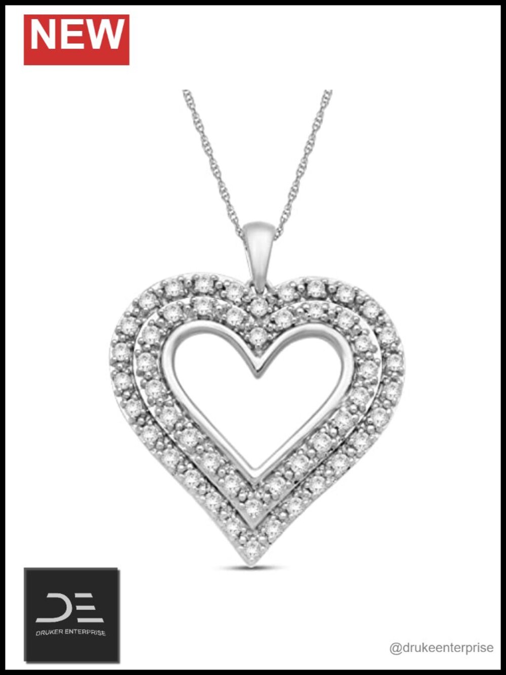 Sterling Silver 1 CTTW Diamond Heart Pendant Necklace 18"
